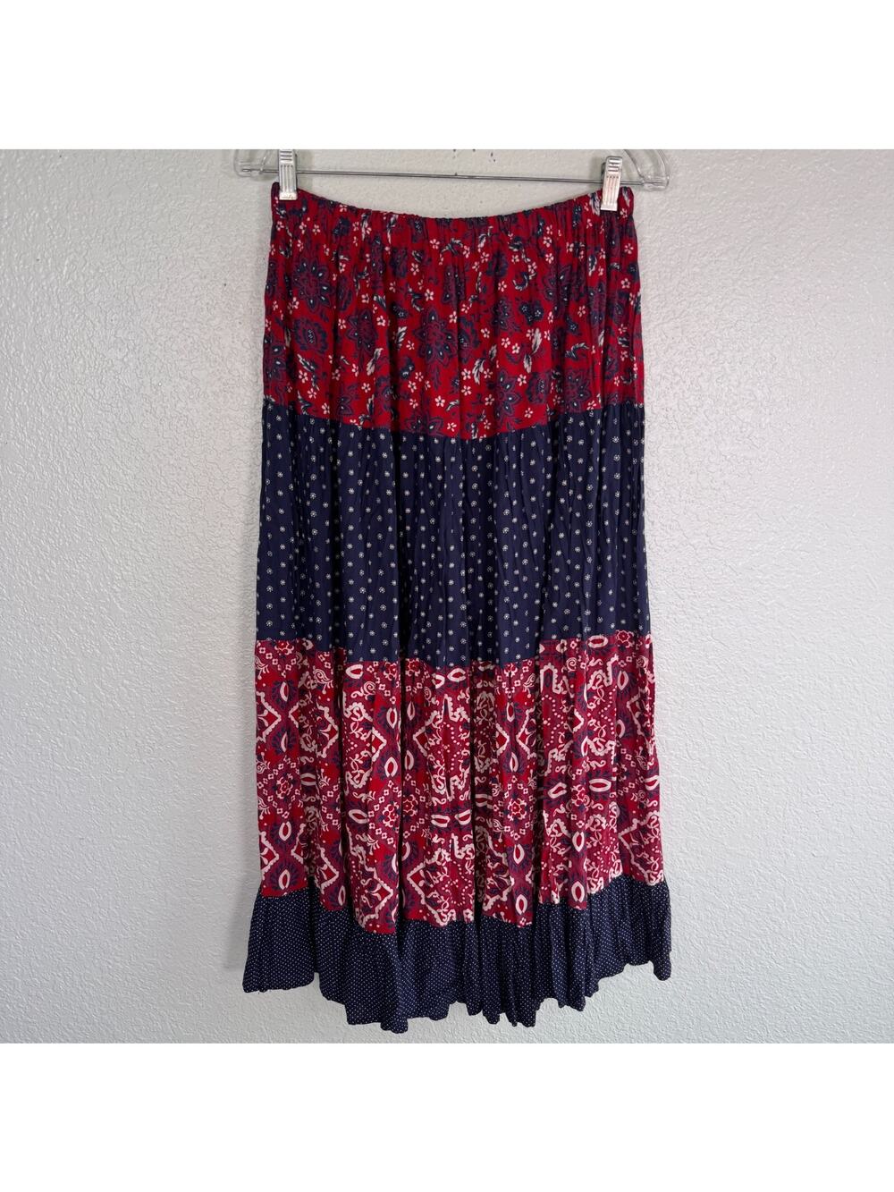 Lucia Lukken Broomskirt Skirt Womens Large Floral Bandana Mix Tiered Western 90s